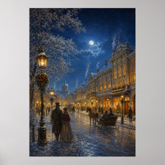 Yuletime City IV - Sierlijke Winterstraat Poster