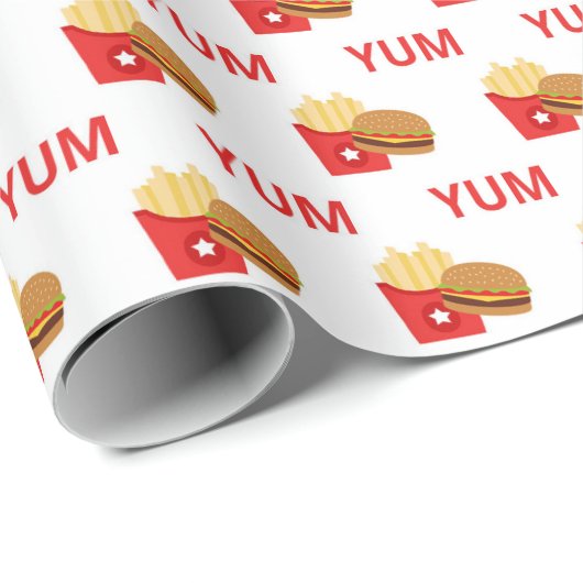 Yum hamburgers en frietkoek cadeaupapier (Rol Hoek)