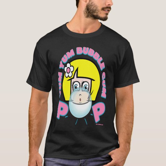 YUM YUM BUBBLE GUM GIRL BLOWING BUBBLE RETRO 90's T-shirt (Voorkant)