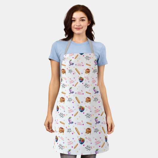 Yum Yum Morning Breakfast Pattern Apron Schort (Gedragen)