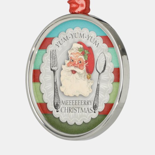 Yum yum yum Santa vork lepel Kerst ornament (Links)