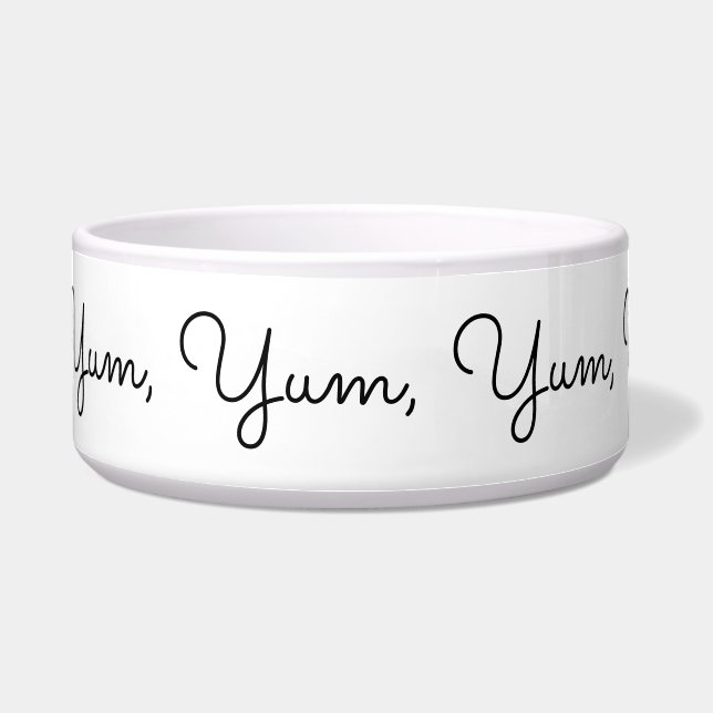 Yum, Yum, Yum, Yum, Yummy! Grappig, zwart script Voerbakje (Voorkant)