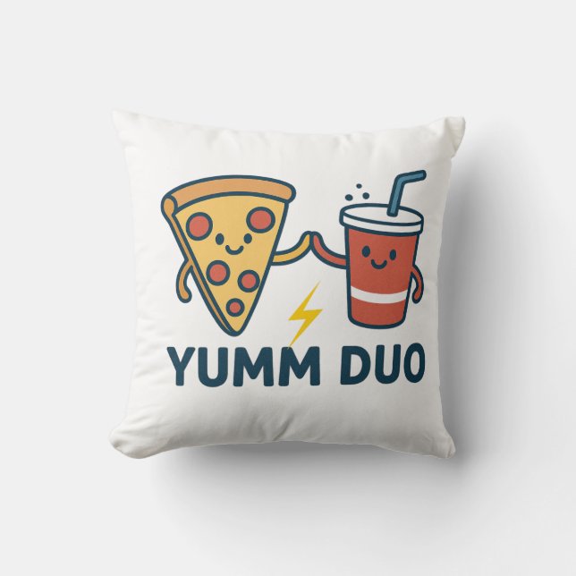 Yumm Duo Pizza en Soda Schattigee Cartoon Kussen (Voorkant)