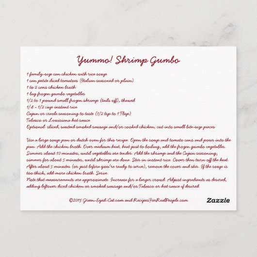 Yummo Shrimp Gumbo Recipcard Briefkaart (Achterkant)