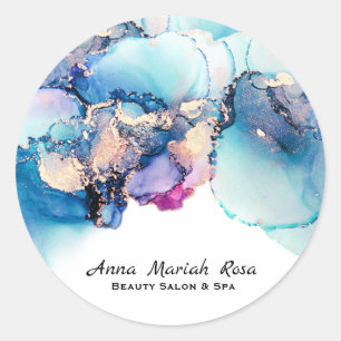 Yummy Abstract Blue Glitter Circle GOOD VIBE Ronde Sticker
