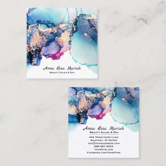 *~* Yummy Abstract Turquoise Gold Gilded Blauwgroe Vierkante Visitekaartje (Voorkant / Achterkant)