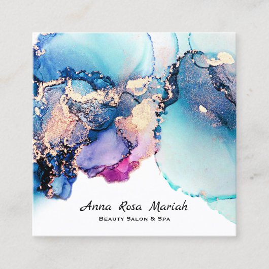 *~* Yummy Abstract Turquoise Gold Gilded Blauwgroe Vierkante Visitekaartje (Voorkant)