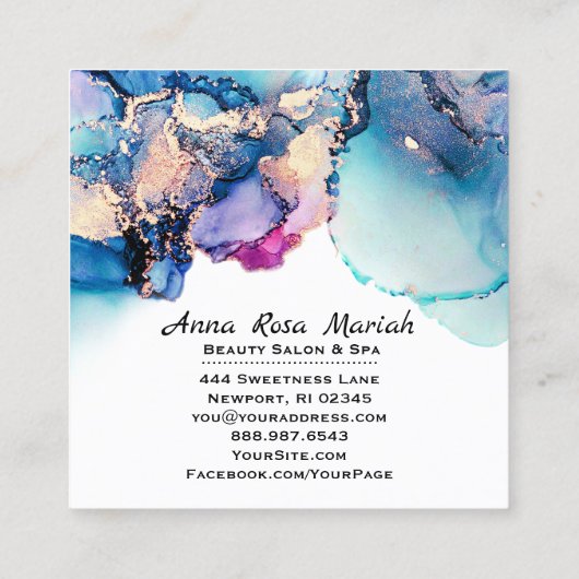 *~* Yummy Abstract Turquoise Gold Gilded Blauwgroe Vierkante Visitekaartje (Achterkant)