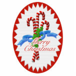 Yummy Candy Cane kerstversiering Fotobeeldje Ornament<br><div class="desc">Een groep witte en rode snoepjes die met blauw lintje zijn verbonden en heilig op de leuke kerstversiering,  die in een envelop kan worden ingesloten voor een kerstverrassing. Je kunt ook genieten van andere snoeprietornamenten en cadeaus in mijn winkel. Originele kunst en design van Anura Design Studio.</div>
