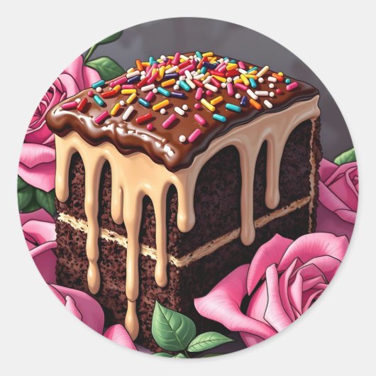 Yummy Chocolate Birthday Cake with Sprinkles Ronde Sticker (Voorkant)