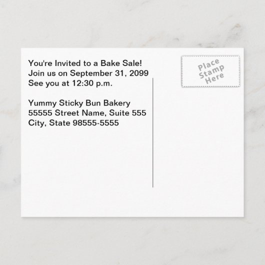 Yummy Cinnamon Roll Sticky Buns Bake Sale Uitnodiging Briefkaart (Achterkant)
