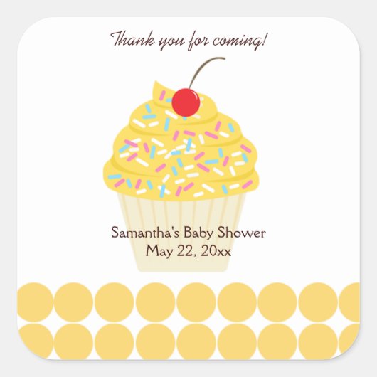 YUMMY CUPCAKE (geel) VIERKANTE Sticker (Voorkant)