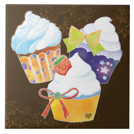 Yummy Cupcakes Chocolate Brown Kitchen TIles Tegeltje (Voorkant)