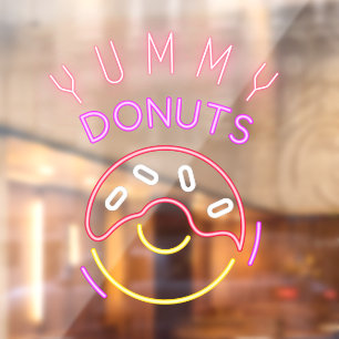 Yummy Donuts Faux Neon Light Donut Shop Raamsticker