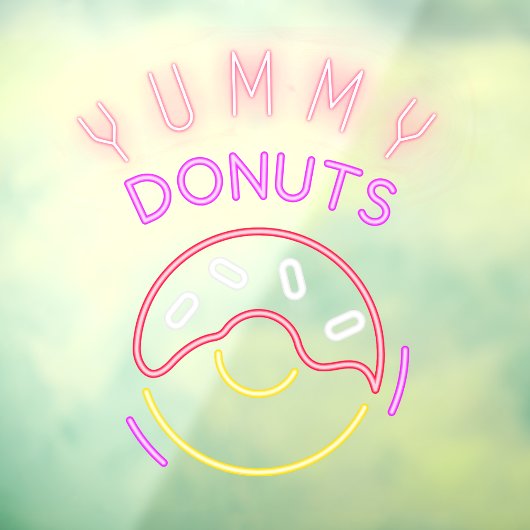 Yummy Donuts Faux Neon Light Donut Shop Raamsticker (Vel 3)