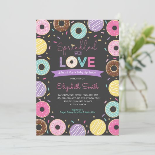 Yummy Doughnuts Girl Baby Sprinkle Chalkboard Kaart (Staand voorkant)