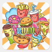 Yummy Fast Food Vierkante Sticker (Voorkant)