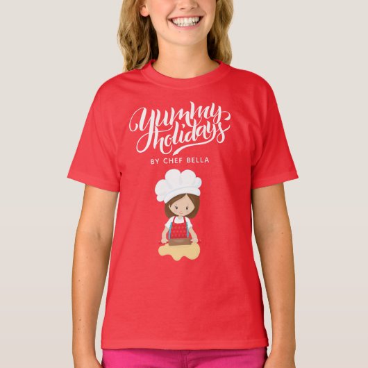 Yummy Feestdagen op Chef Custom Name Girl Baking T-shirt (Voorkant)