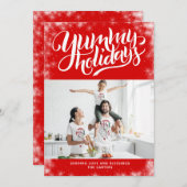 Yummy Feestdagen Red White Lettering Custom Photo Feestdagenkaart (Voorkant / Achterkant)