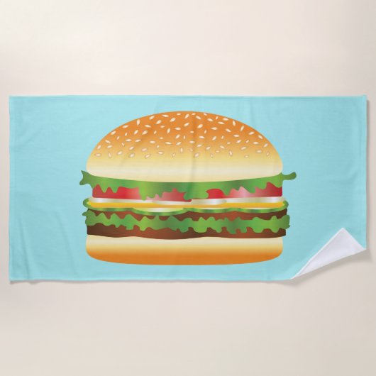 Yummy Hamburger Illustratie op blauw Strandlaken (Voorkant)