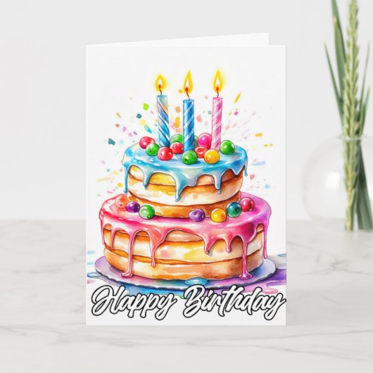 Yummy Happy Birthday Cake Kaart (Voorkant)