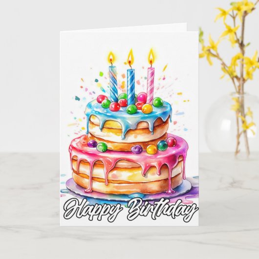 Yummy Happy Birthday Cake Kaart (Gele Bloem)