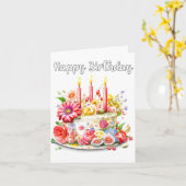 Yummy Happy Birthday Party Cake Kaart (Gele Bloem)