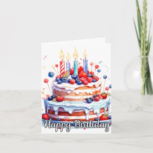 Yummy heerlijke fruitige verjaardagstaart kaart (Voorkant)