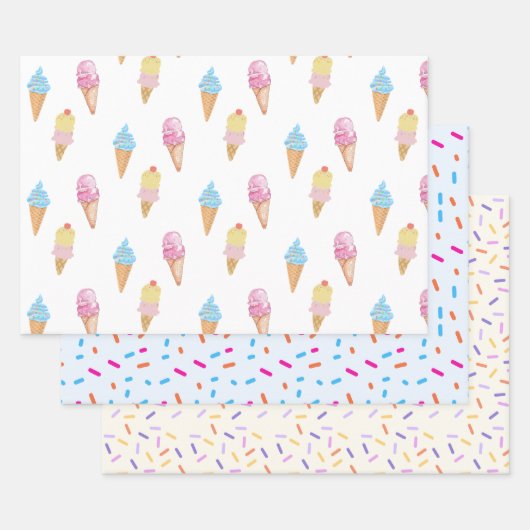 Yummy Ice Cream Cone en Sprinkles Wrapppapier Inpakpapier Vel (Set)