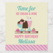 Yummy Ice Cream Desserts Birthday Wijn Etiket (Enkel label)