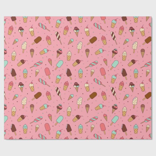 Yummy Ice Cream Pattern | Aardbeiroze Cadeaupapier (Vlak)
