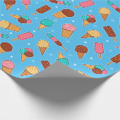 Yummy Ice Cream Pattern | Blauw Cadeaupapier (Hoek)