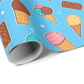 Yummy Ice Cream Pattern | Blauw Cadeaupapier (Rol Hoek)