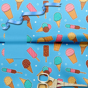 Yummy Ice Cream Pattern   Blauw Tissuepapier