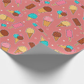 Yummy Ice Cream Pattern | Donkerroze Cadeaupapier (Hoek)