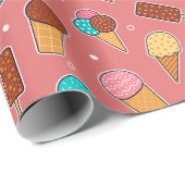 Yummy Ice Cream Pattern | Donkerroze Cadeaupapier (Rol Hoek)