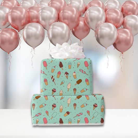 Yummy Ice Cream Pattern | Munt Green Cadeaupapier