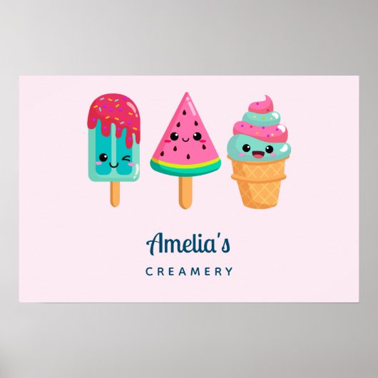 Yummy Ice Cream Trio Summer Vibe Business Poster (Voorkant)