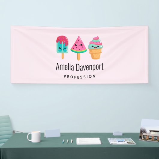 Yummy Ice Cream Trio Summer Vibe Business Spandoek (Beurs)