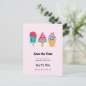 Yummy Ice Cream Trio Zomer Vibe Aankondigingskaart (Staand voorkant)