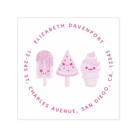 Yummy Ice Cream Trio Zomer Vibe Adres Zelfinktende Stempel (Design)