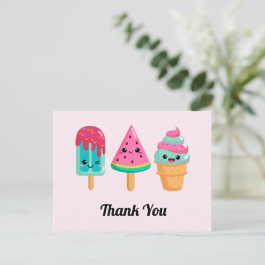 Yummy Ice Cream Trio Zomer Vibe Bedankt Briefkaart (Staand voorkant)