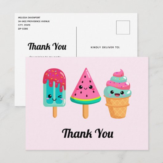 Yummy Ice Cream Trio Zomer Vibe Bedankt Briefkaart (Voorkant / Achterkant)