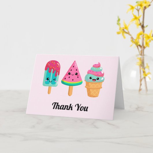 Yummy Ice Cream Trio Zomer Vibe Bedankt Kaart (Gele Bloem)