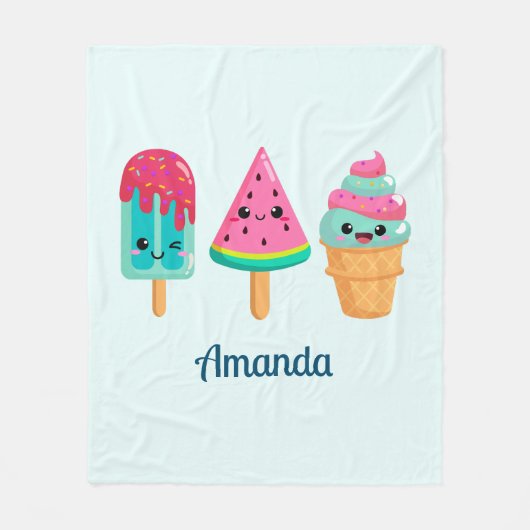 Yummy Ice Cream Trio Zomer Vibe Fleece Deken (Voorkant)