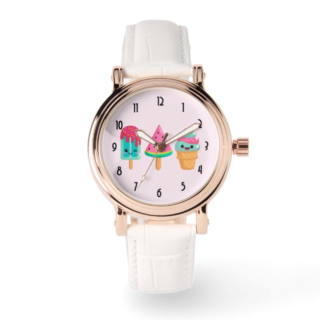 Yummy Ice Cream Trio Zomer Vibe Horloge (Voorkant)