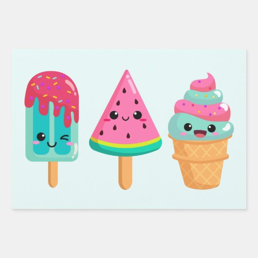 Yummy Ice Cream Trio Zomer Vibe Inpakpapier Vel (Voorkant)