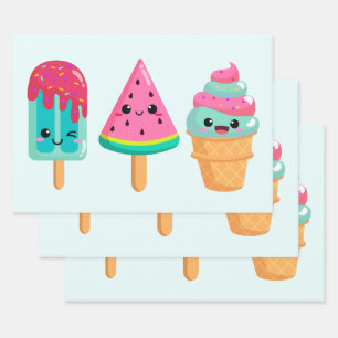 Yummy Ice Cream Trio Zomer Vibe Inpakpapier Vel