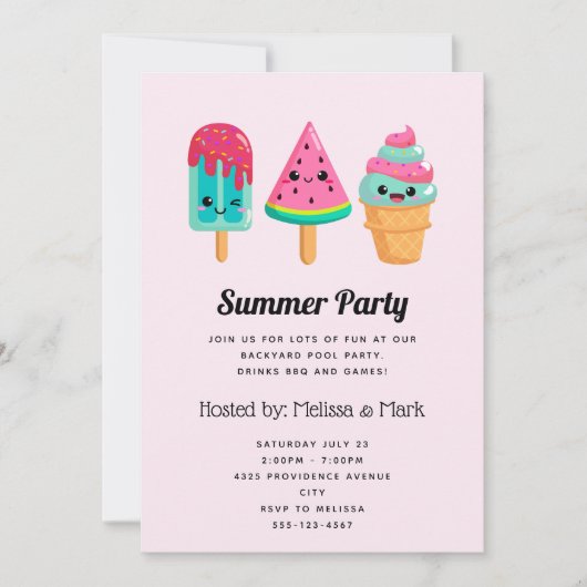 Yummy Ice Cream Trio Zomer Vibe Party Kaart (Voorkant)