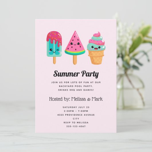 Yummy Ice Cream Trio Zomer Vibe Party Kaart (Staand voorkant)